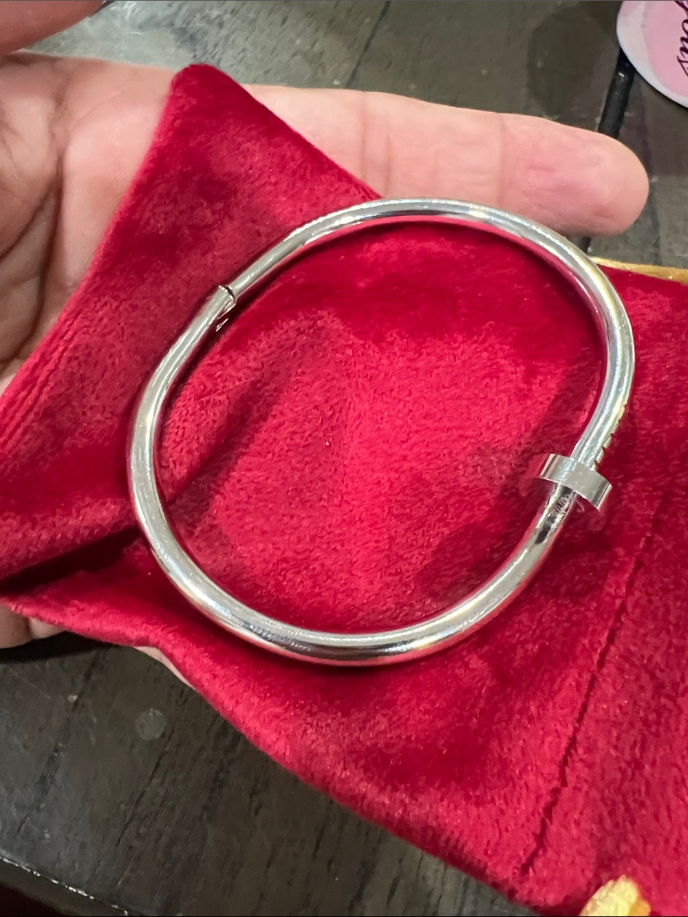 fashion size 18 Silver-Tone Nail Cuff Bracelet with Pink Beaded String